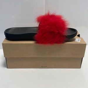 Red Faux Fur Ugg Slides!
